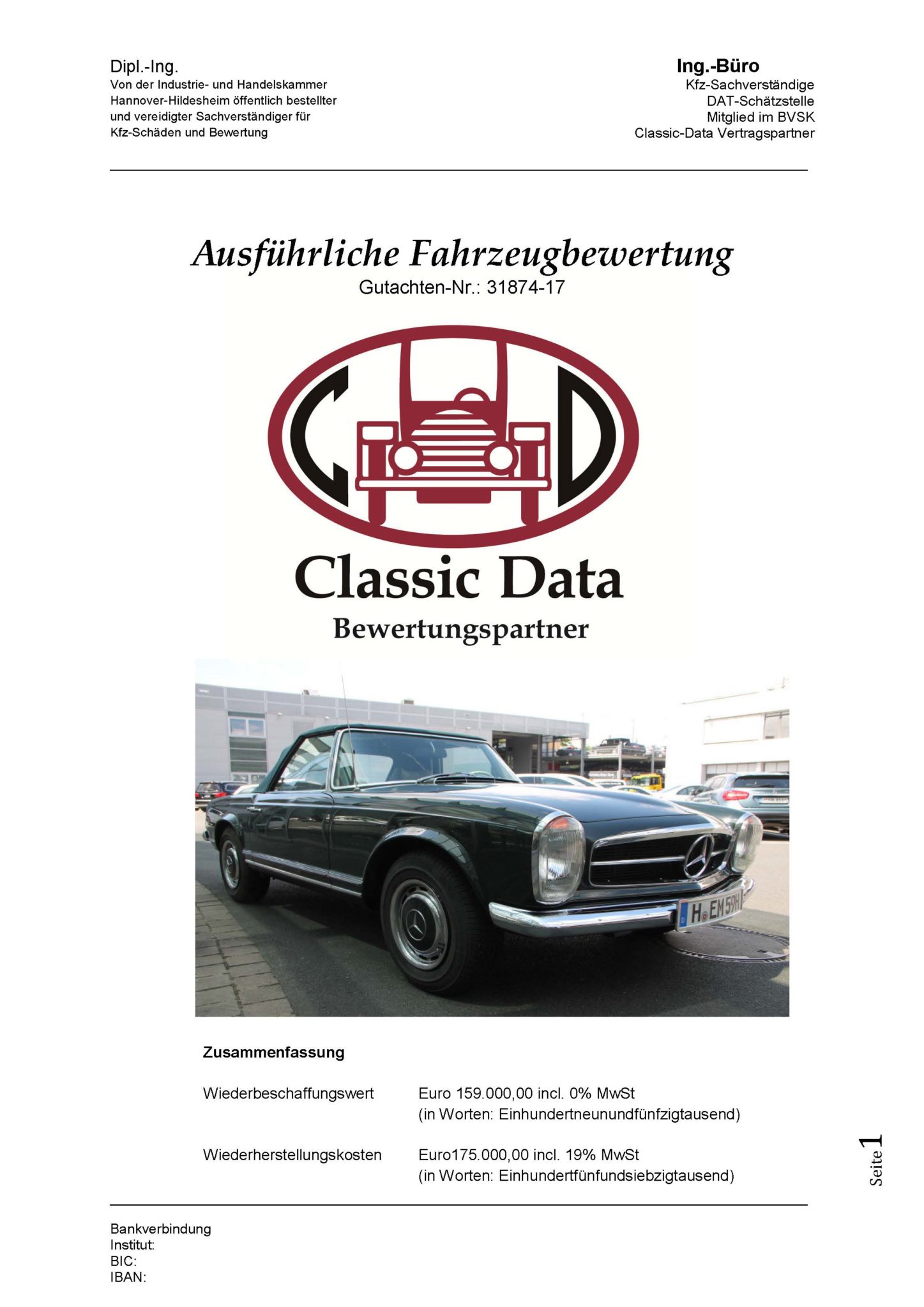 Classic Data Gutachten - Mercedes Pagode HannoverMercedes Pagode Hannover